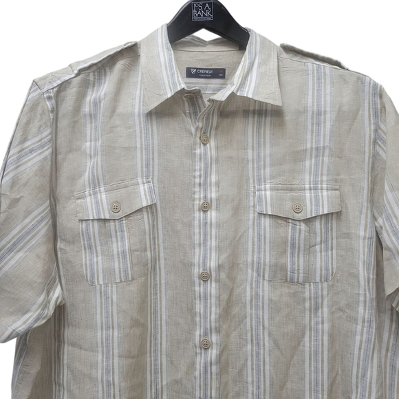 Cremieux Collection 100% Linen Striped Button-Up Short Sleeves Utility Shirt 2XL - Picture 3 of 7